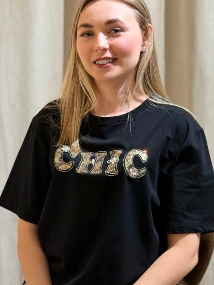 CAMISETA MANGA CORTA  CHIC CON ABALORIOS