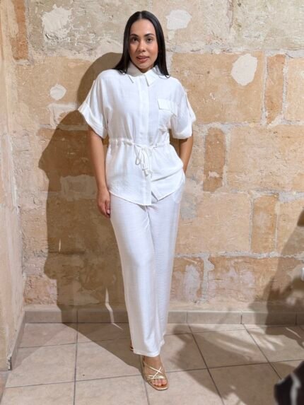 CONJUNTO PANTALON FLUIDO Y CAMISA BLANCO