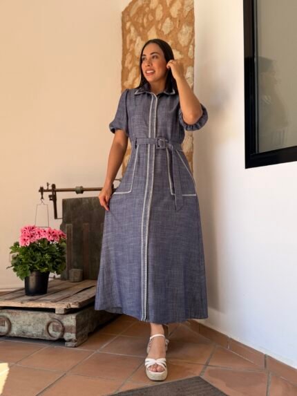 Vestido efecto Denim bordado
