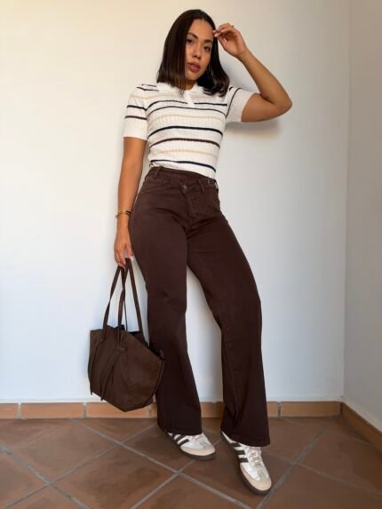 Vaquero cruzado Wide Leg marrón